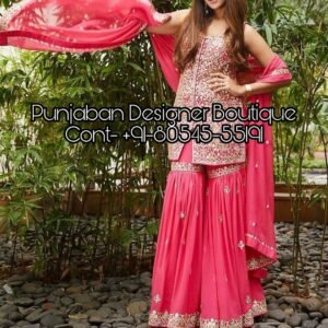 Buy Sharara Suits / Kameez online from Punjaban Designer Boutique . We have Pakistani designer Sharara dresses for party, wedding, reception and all functions.