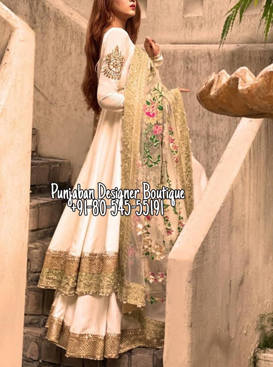 Georgette Embroidered Ladies Umbrella Cut Sleeve Stitched Palazzo Suits at  Rs 2350/piece in Surat