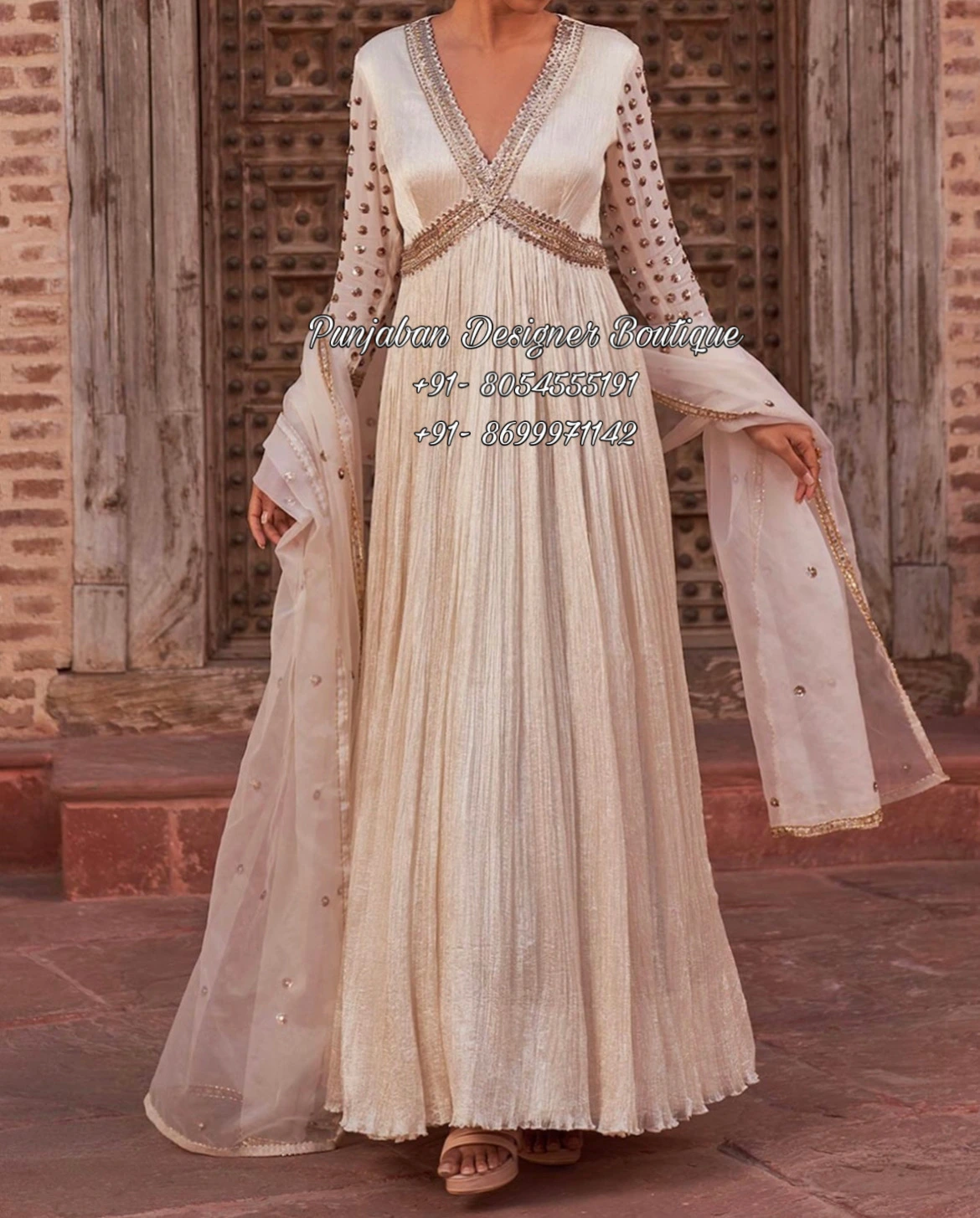 Luxury Embroidered Grey Net Party Wear Wedding Dress (CHI-466)