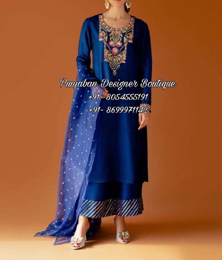 Buy Cotton Blue Punjabi Suit Online : New Zealand - Punjabi Suits